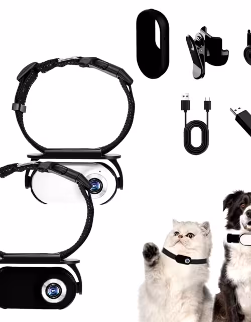 Pet Collar Camera Outdoor No WiFi Needed Cat Collar Camera Angle Lens Tracker Camera Dog Mini Wide 170 Action Video Recordi T4A0